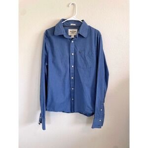 Y2K Abercrombie Fitch Mens Blue White Stripe Muscle Fit Button Down Shirt Size L